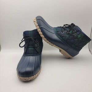 St Johns Bay Denton Quilted Lace Up Duck Boots Navy Plaid Women's Size 11‎ M